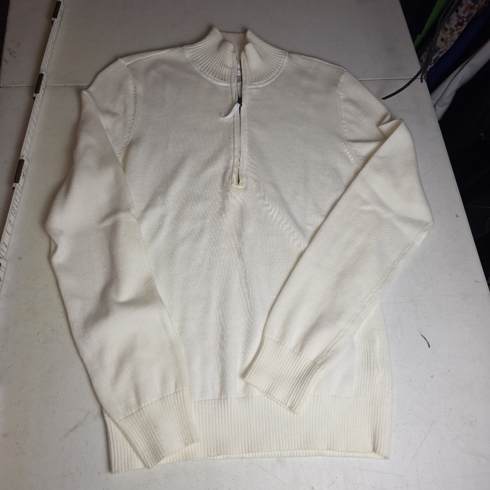 Foxcroft Women’s Quarter Zip Sweater Small White Supima Cotton Mock‎ Neck